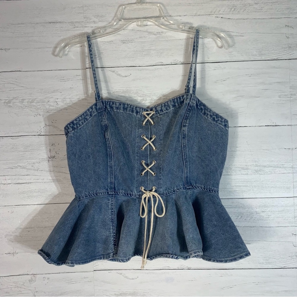 Freemarket by Flying Tomato denim peplum front lace up detail size L  juniors